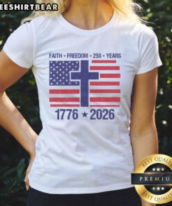 Good Faith Freedom 250 Years Anniversary Ladies Tee featuring a stylish design celebrating freedom and unity.