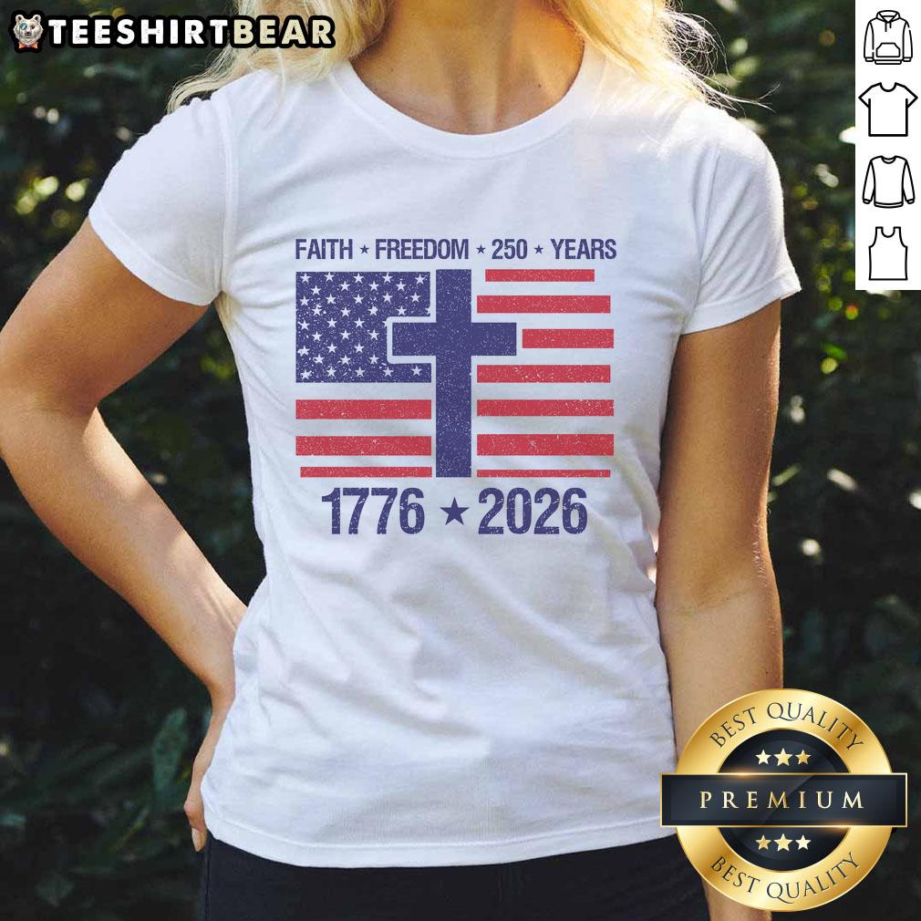 Good Faith Freedom 250 Years Anniversary Ladies Tee featuring a stylish design celebrating freedom and unity.