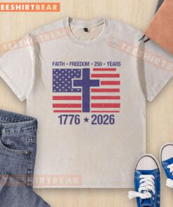 Good Faith Freedom 250 Years Anniversary washed t-shirt featuring a vintage design and celebratory graphics.