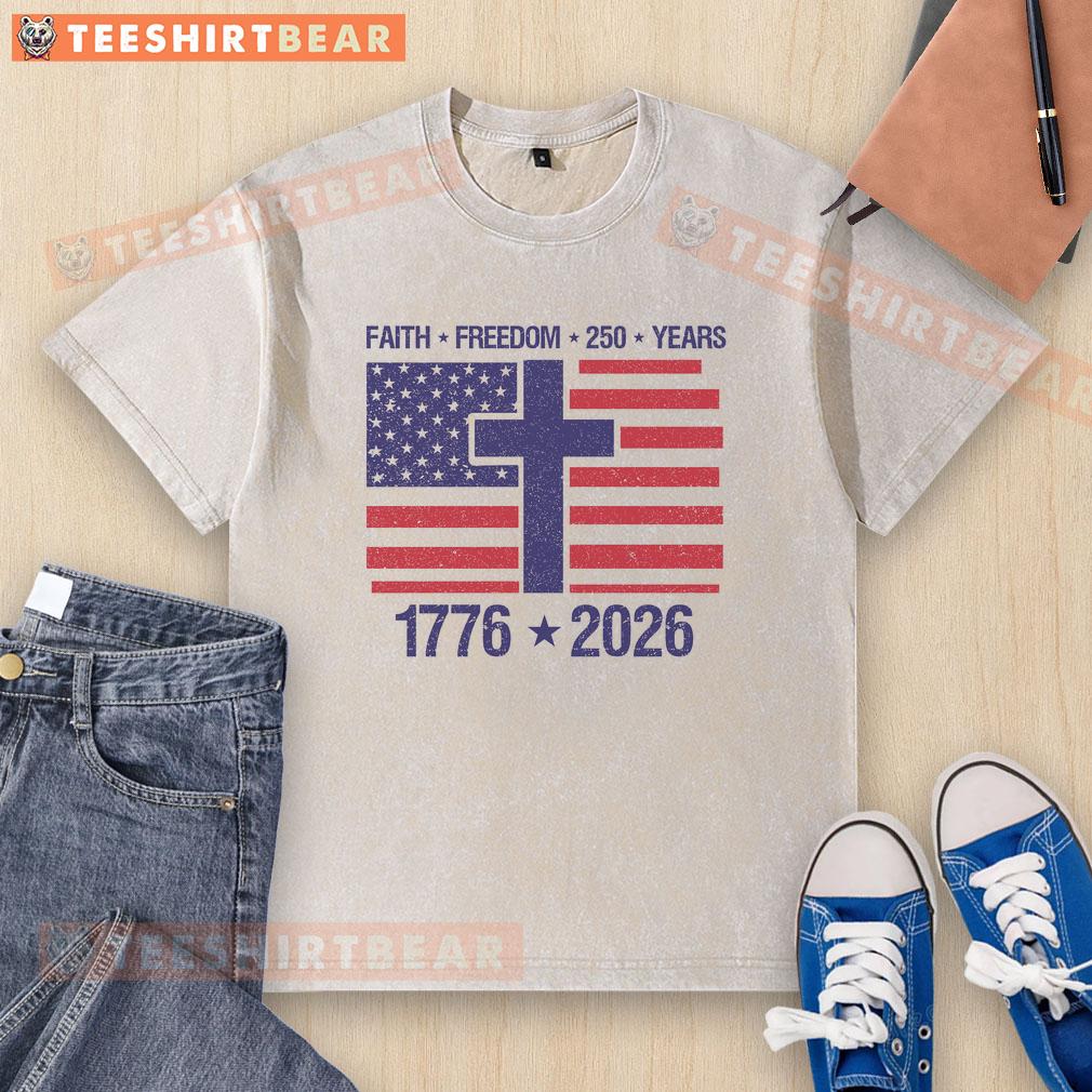 Good Faith Freedom 250 Years Anniversary washed t-shirt featuring a vintage design and celebratory graphics.