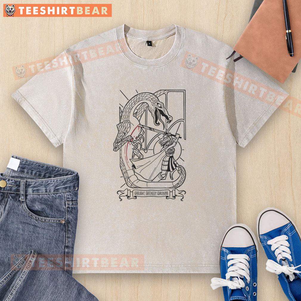 Alt Text: Good Gaslight Gatekeep Girlboss washed t-shirt in soft fabric, perfect for casual outfits and empowering statements.