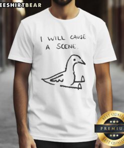 Good I Will Cause A Scene Pigeon Doodle T-Shirt featuring a playful cartoon pigeon causing trouble, perfect for humor lovers.