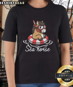 Good Literal Sea Horse Ladies Tee featuring a vibrant sea horse graphic on a stylish women's t-shirt for ocean lovers.