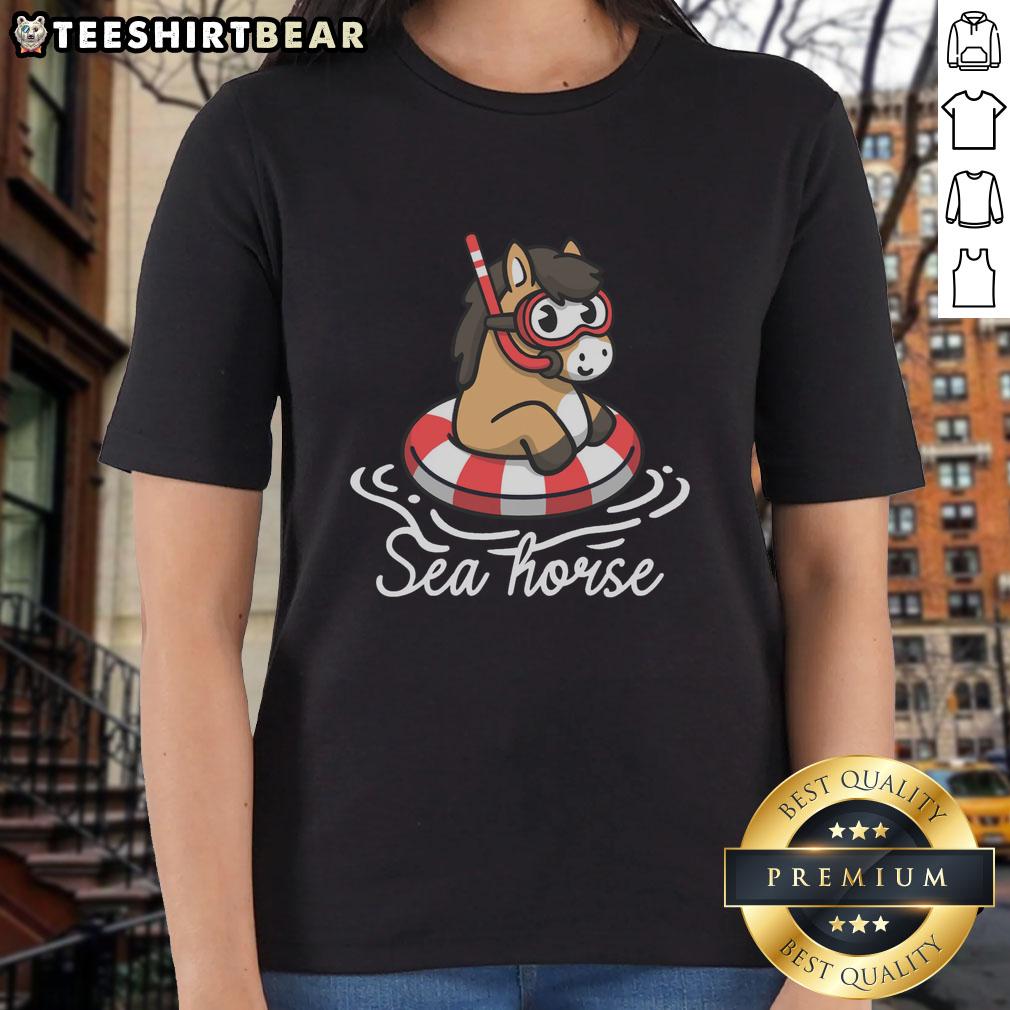 Good Literal Sea Horse Ladies Tee featuring a vibrant sea horse graphic on a stylish women's t-shirt for ocean lovers.