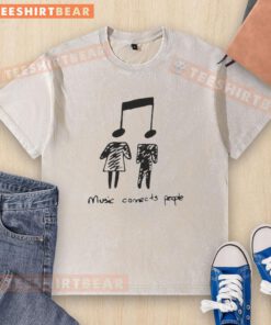 Alt Text: Good Music Connects People - Universal Language Doodle on Washed T-Shirt, celebrating music's unifying power.