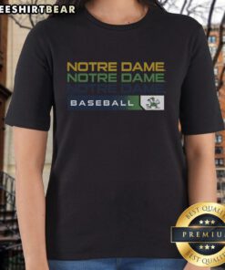 Good Notre Dame Fighting Irish college baseball hype ladies tee featuring vibrant graphics and team spirit design.