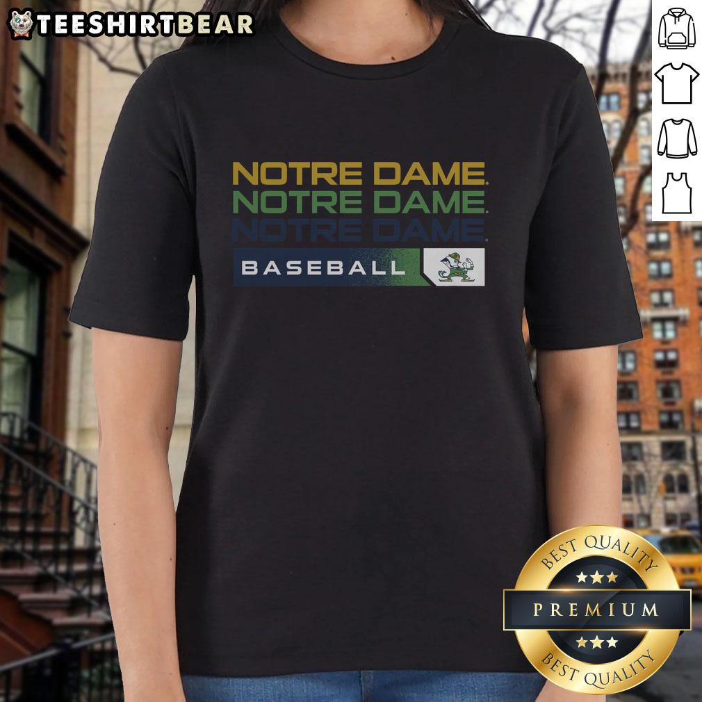 Good Notre Dame Fighting Irish college baseball hype ladies tee featuring vibrant graphics and team spirit design.