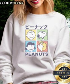 Good Peanuts Kanji character color tiles sweatshirt showcasing vibrant design and unique style for casual wear.