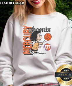 Good Peanuts Marcie X Phoenix Mercury sweatshirt featuring vibrant graphics and cozy design, perfect for fans and casual wear.