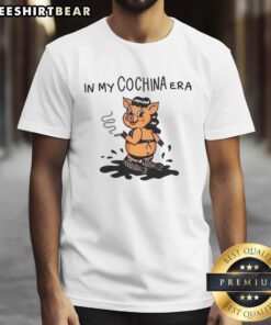 Good Pig Lady in My Cochina Era meme t-shirt design featuring a playful pig graphic and vibrant colors.