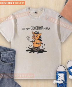 Good Pig Lady in My Cochina Era meme on a washed t-shirt, showcasing humorous and trendy graphic design.