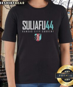 Good Suliafu 44 Kansas City Current KC Shield Logo Ladies Tee featuring vibrant colors and stylish design.