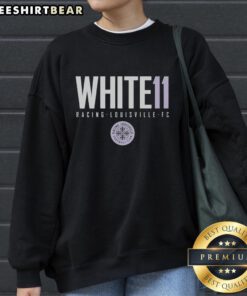 Alt Text: Good White 11 Racing Louisville FC sweatshirt showcasing team logo and stylish design for fans and athletes.