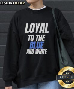 Hot loyal to the blue and white sweatshirt displayed on a model, showcasing a trendy and comfortable style.