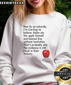 Hot Men Lie sweatshirt featuring Adam and Eve design, highlighting Adam's apple in a stylish, trendy look.