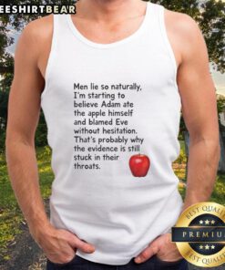 Hot men lie: Adam blamed Eve in a trendy Adams Apple tank top showcasing a stylish design and modern fit.
