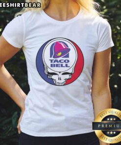 Alt Text: Vintage ladies tee featuring the Hot Taco Bell x Grateful Dead logo, perfect for fans of unique graphic t-shirts.