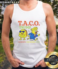Hot Taco Trump Always Chickens Out T.A.C.O Tank Top design featuring bold graphics and vibrant colors.