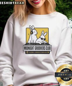 Nice DJ Bunny's Midnight Groovers Club sweatshirt featuring vibrant design for global groove enthusiasts.