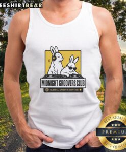 Nice DJ Bunny's Midnight Groovers Club tank top with vibrant design, perfect for global groove enthusiasts and music lovers.