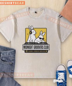 Alt Text: Nice DJ Bunny's Midnight Groovers Club Global Groove Service washed t-shirt in vibrant colors, perfect for music lovers.