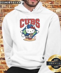 Alt Text: Cute Hello Kitty X Chicago Cubs pitch hoodie featuring vibrant colors and playful design for fans.