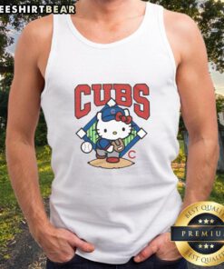 Alt Text: Cute Nice Hello Kitty X Chicago Cubs pitch tank top featuring Hello Kitty in Cubs colors, perfect for fans.