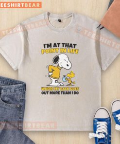 Alt Text: Funny washed t-shirt featuring 'Nice, I'm at that point in life where my back goes out more than I do' graphic.