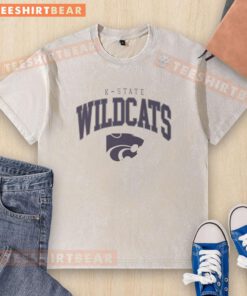 Alt Text: Classic Kansas State Wildcats logo on a washed t-shirt, perfect for fans and casual wear.