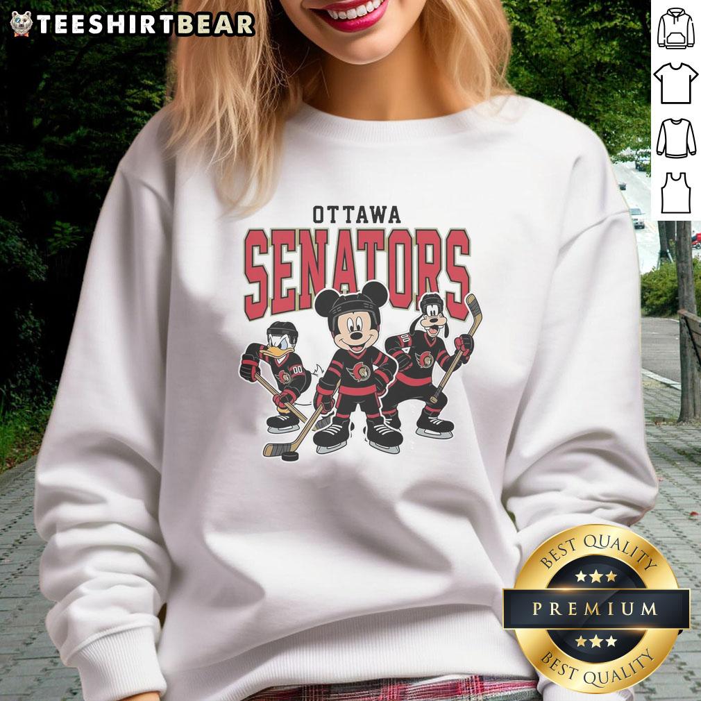 Nice Ottawa Senators Disney Team ice hockey sweatshirt featuring vibrant graphics and cozy design for fans.