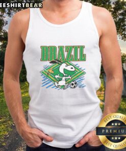 Nice Peanuts Snoopy X Brazil Soccer tank top featuring vibrant graphics of Snoopy in a soccer pose, perfect for fans.