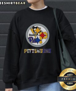 Alt Text: Cozy sweatshirt featuring the Nice Pittsburgh Steelers NFL logo and other Pittsburgh sports team logos, perfect for fans.