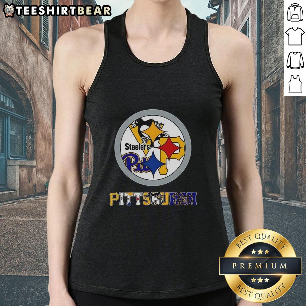 Stylish Pittsburgh Steelers NFL tank top featuring Pittsburgh sports team logos, perfect for fans and game day wear.