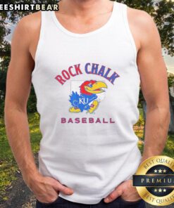 Nice Rock Chalk Kansas Jayhawks baseball home plate tank top featuring vibrant team colors and logo design.