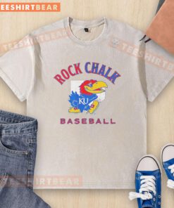 Nice Rock Chalk Kansas Jayhawks baseball home plate washed t-shirt featuring team colors and logo, perfect for fans.