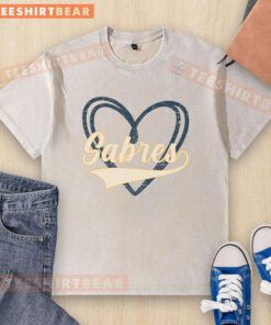 Alt Text: Vintage I Heart Love Sabres Retro Classic Washed T-Shirt in soft fabric, perfect for fans of retro sportswear.