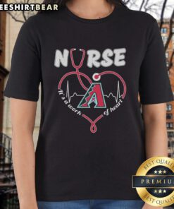 Official Arizona Diamondbacks Nurse 'It's a Work of Heart' Ladies Tee showcasing team spirit and healthcare pride.