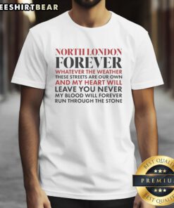 Official Arsenal FC North London Forever T-shirt showcasing team spirit and pride, perfect for fans in any weather.