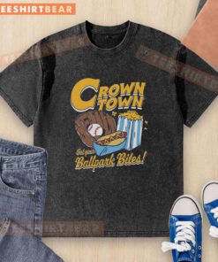 Official Crown Town Ballpark Bites washed t-shirt featuring a vibrant design perfect for baseball fans.