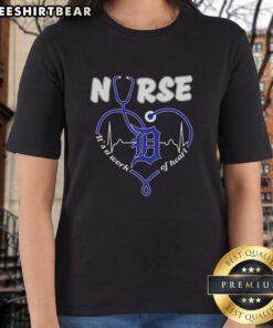Official Detroit Tigers Nurse It's A Work Of Heart Ladies Tee featuring a stylish design for passionate baseball fans.