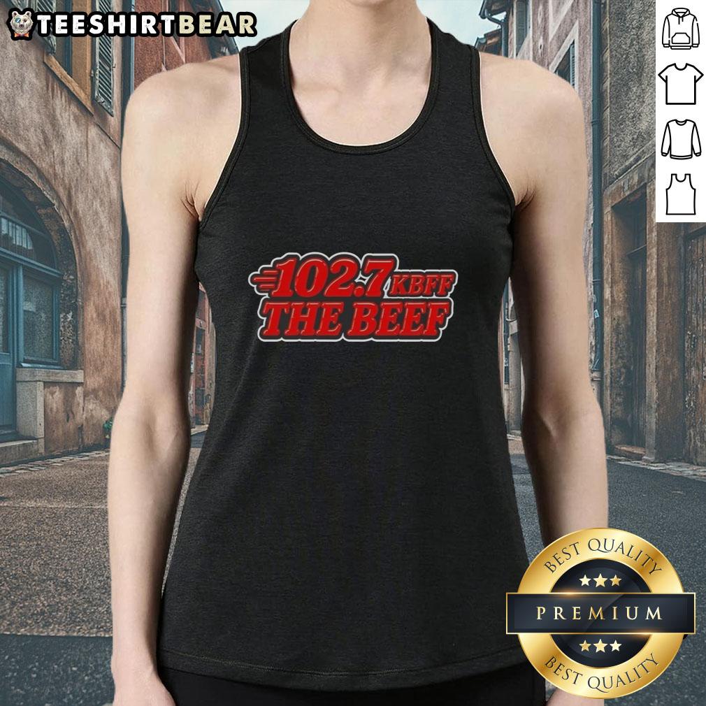 Official Kbff 102-7 The Beef Tank Top in stylish design, perfect for casual wear and fitness enthusiasts.