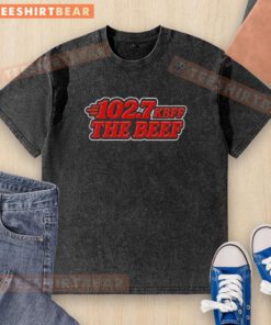 Alt Text: Official Kbff 102 7 The Beef Washed T-Shirt featuring a stylish design and soft fabric for ultimate comfort.