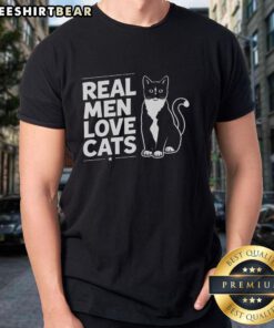 Official Real Men Love Cats T-Shirt featuring a bold graphic design celebrating cat lovers and feline friendship.