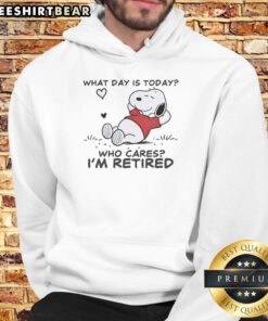 Official Snoopy Sleeping Hoodie - 'What Day Is Today? Who Cares, I'm Retired' design for cozy, stylish comfort.