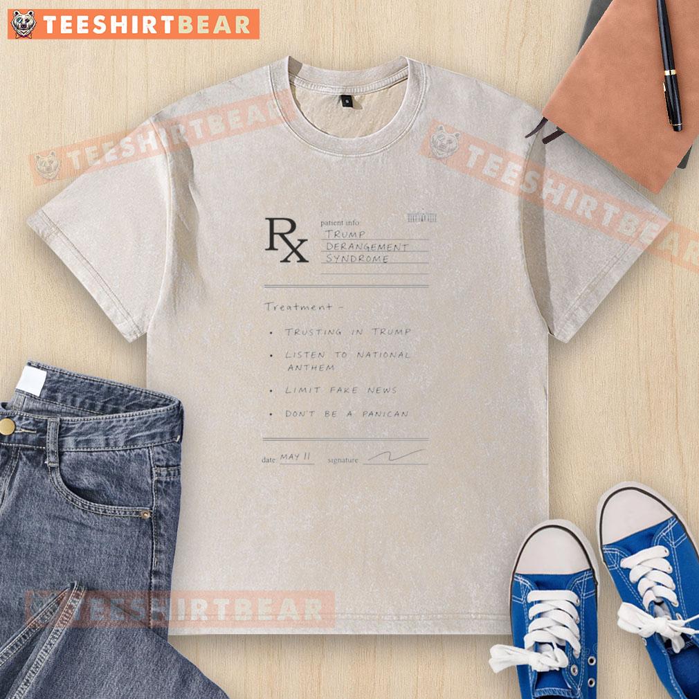 Funny Conservative Political T-Shirt featuring 'Official Trump Derangement Syndrome 2026 Prescription' design.