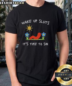 Funny summer T-shirt featuring 'Worm Wake Up Sluts It's Time To Sin' slogan, perfect for casual wear and humor lovers.