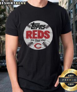 Alt Text: Original Cincinnati Reds MLB x Topps Baseball The Real One T-Shirt, featuring iconic team graphics and vibrant colors.