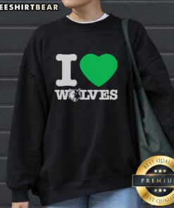 Alt Text: Original Minnesota Timberwolves I Heart Wolves sweatshirt featuring team colors and logo for fans and supporters.