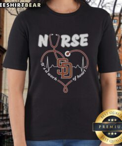 Alt Text: Original San Diego Padres Nurse It's A Work Of Heart Ladies Tee featuring a stylish design for passionate fans.