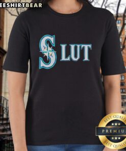 Original Seattle Mariners Slut Logo Ladies Tee featuring a bold graphic design perfect for fans and casual wear.